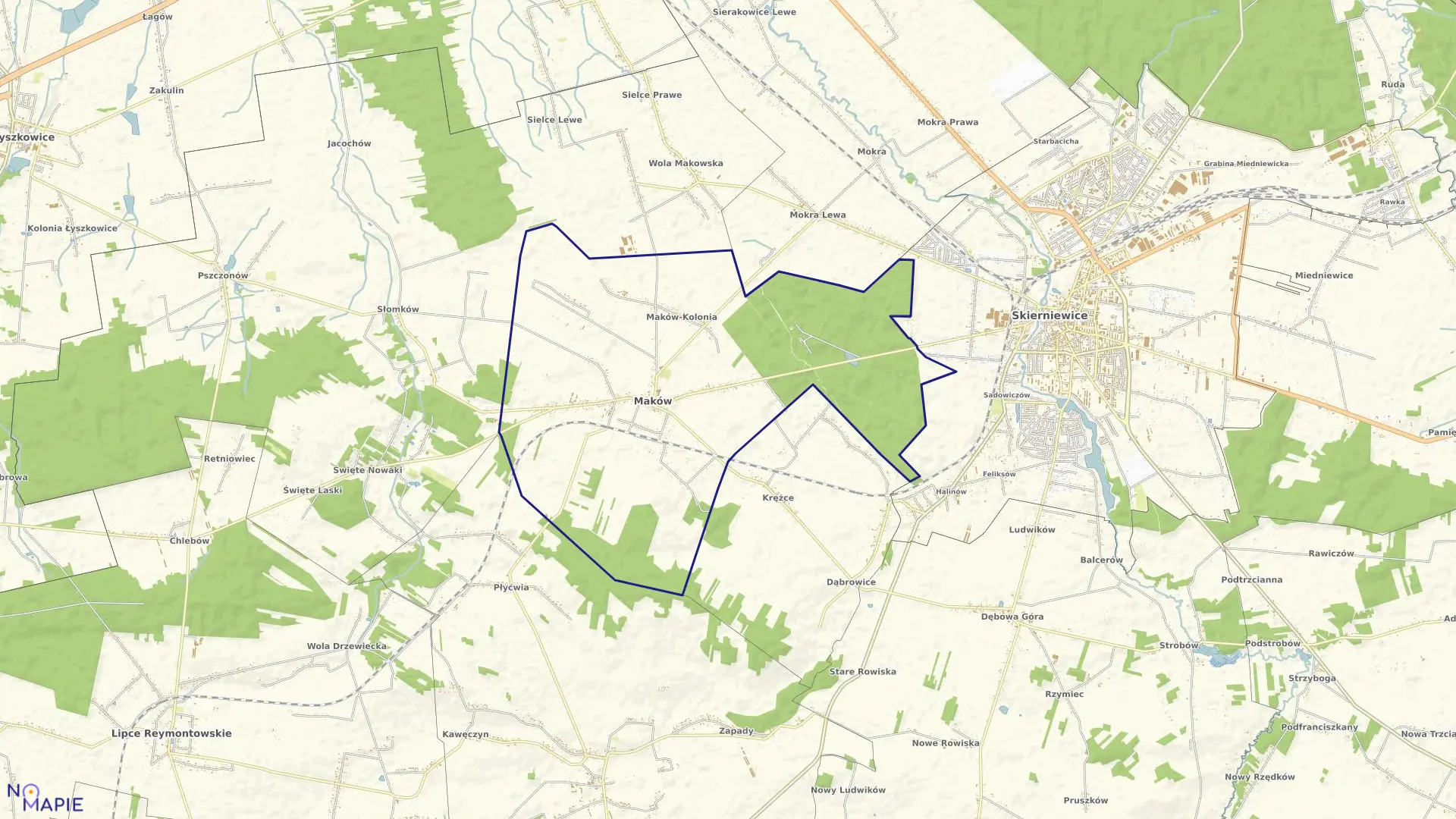 Mapa obrębu MAKÓW w gminie Maków